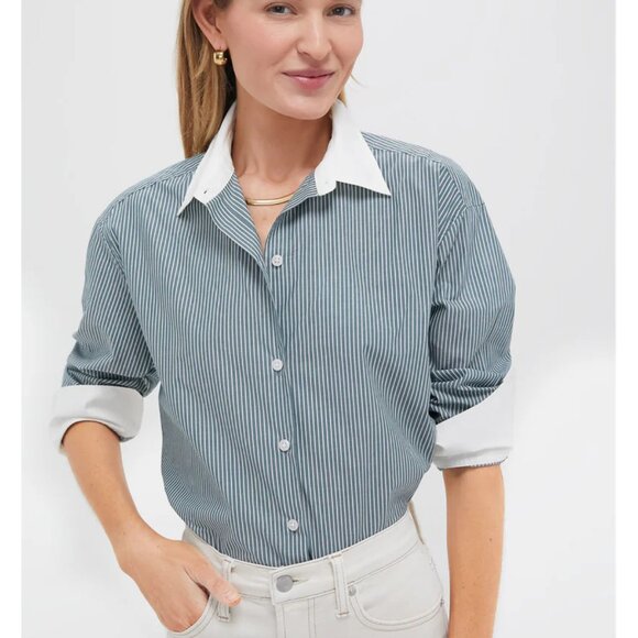 Tuckernuck Nadine Boyfriend Button Down – Green Stripe (XS) - Picture 5 of 5
